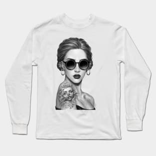 Pencil Portrait of an Inked Lady Long Sleeve T-Shirt